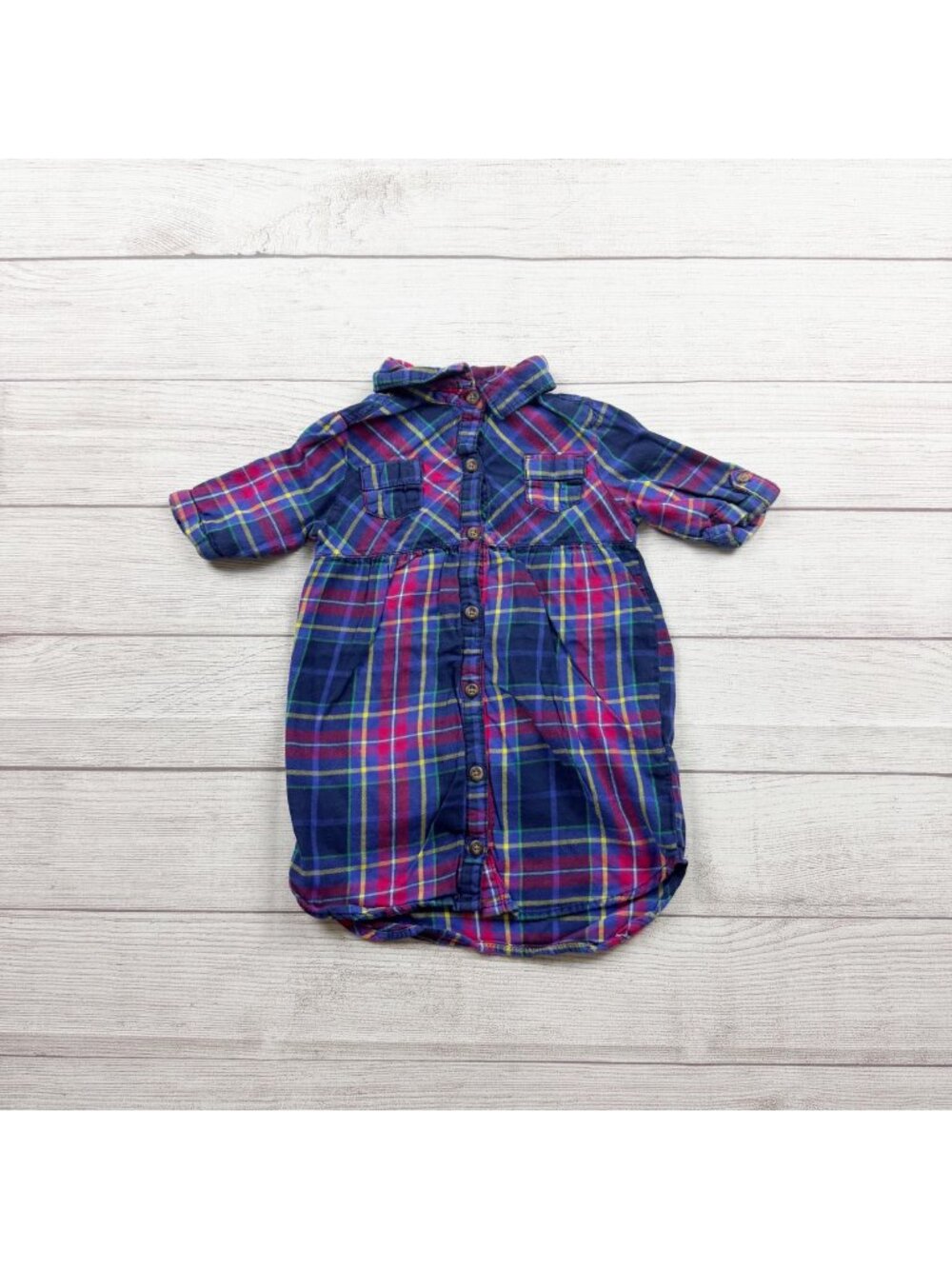 Old Navy Toddler Plaid Dress Button Up Front Multicolor Cotton Blend 3T